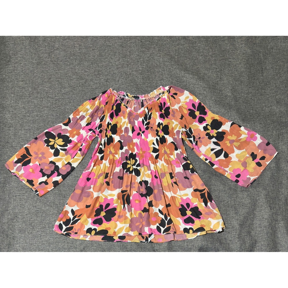 Old Navy Women's Small Blouse Floral Smocked V-Neck Bell Sleeve Boho